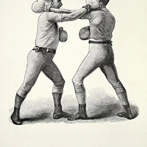 Two boxers, boxing positions, right hand cross counter punch, Victorian combat sports, 19th Century