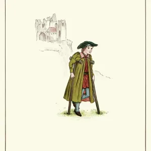 Boy on Crutches Following the Pied Piper Print Boy on Crutches Following the Pied Piper Print