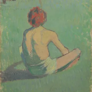 Boy sitting in the grass, 1886. Artist: Bernard, Émile (1868-1941) Boy sitting in the grass, 1886. Artist: Bernard, Émile (1868-1941)