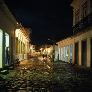 Brazilian Cobblestone Street Night Print