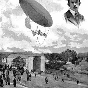 Brazilian aviator Alberto Santos-Dumont and his airship, Aero Park, Paris, France, 1901 Brazilian aviator Alberto Santos-Dumont and his airship, Aero Park, Paris, France, 1901