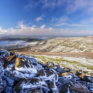 The Brecon Beacons seen from Pen y Gadair Fawr in the Black Mountains in the snow