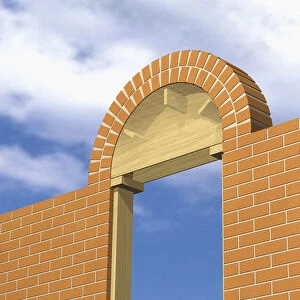 Brick arch above doorway in brick wall