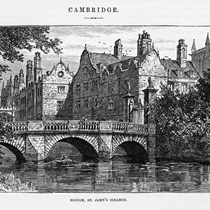 Bridge, St. Johnas College, Cambridge, Cambridgeshire, England Victorian Engraving, 1840