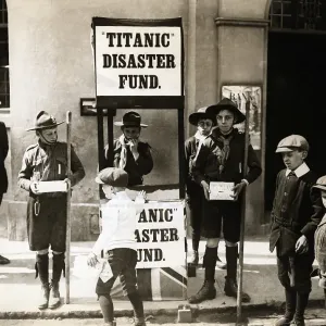 British Boy Scouts Raising Money for Titanic Victims, ca. 1912 British Boy Scouts Raising Money for Titanic Victims, ca. 1912