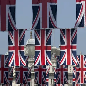 British flags hanging on city street British flags hanging on city street