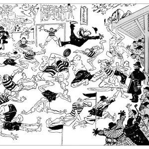 British London satire caricatures comics cartoon illustrations: Football match British London satire caricatures comics cartoon illustrations: Football match