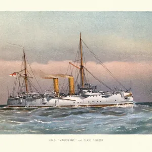 British warship, HMS Magicienne, Victorian Royal Navy Marathon-class cruiser 19th Century British warship, HMS Magicienne, Victorian Royal Navy Marathon-class cruiser 19th Century