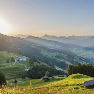 Brixen Valley at sunrise, Alps, Hochbrixen, Tyrol, Austria