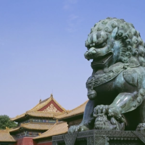 Bronze statue of a lion in the Forbidden City, Beijing, China