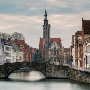 Bruges Canal Print: Historic Homes Along a Waterway Leading to Poortersloge Bruges Canal Print: Historic Homes Along a Waterway Leading to Poortersloge
