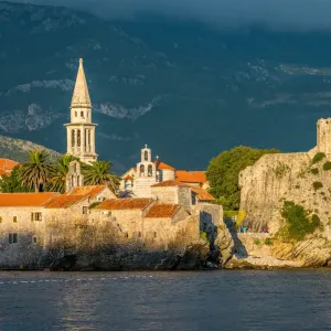 Budva, ancient walls and red tiled roof Montenegro Budva, ancient walls and red tiled roof Montenegro