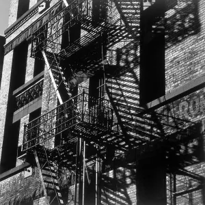 Building facade with fire escapes