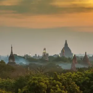 burma, temple, culture, sunrise, heritage, asian, site, destination, air, hot, balloons