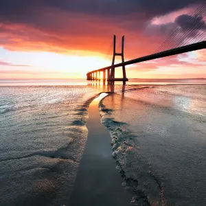 Vasco da Gama Bridge Print, a photograph of the longest European bridge Vasco da Gama Bridge Print, a photograph of the longest European bridge