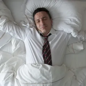 Businessman Waking Up with Clothes On Print Businessman Waking Up with Clothes On Print
