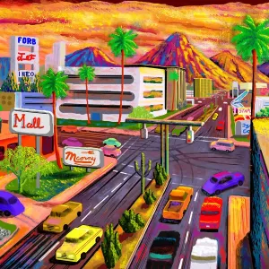 Retro Urban Sunset Print Retro Urban Sunset Print
