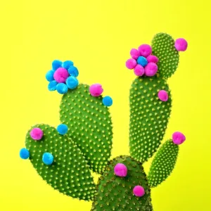 Cactus with flowers made from puffballs Cactus with flowers made from puffballs