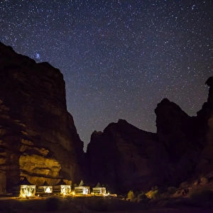 Camping in the desert of Wadi Rum at night