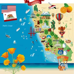 California Cartoon Map Print