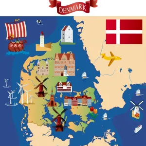 Cartoon map of Denmark