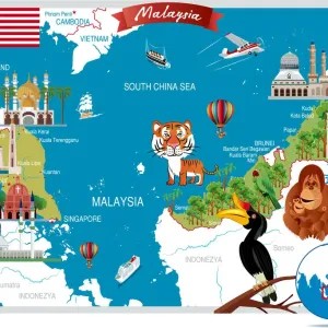 Malaysia Cartoon Map Print