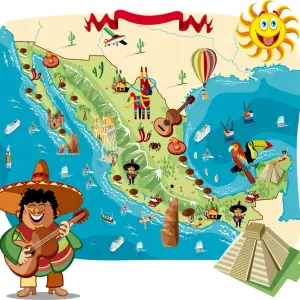 Mexico Cartoon Map Print