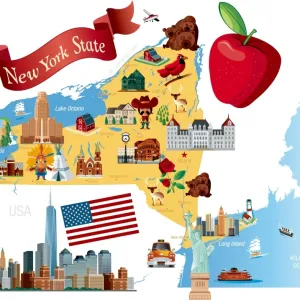 New York State Cartoon Map Print