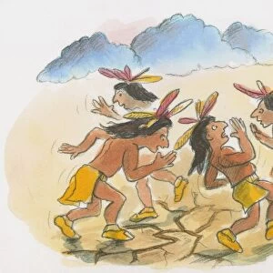 Cartoon of Native American men performing rain dance