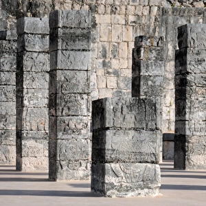 Carved stone Mayan warrior columns, Chichen Itza