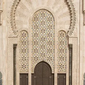 Casablanca, Morocco: Ornate exterior brass door of Hassan II Mosque in Casablanca