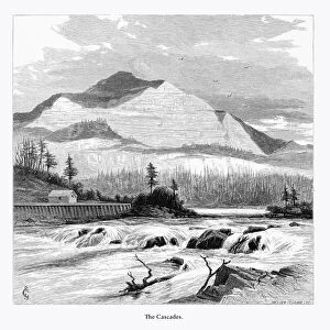 Cascades, The Cascades, Washington, United States, American Victorian Engraving, 1872