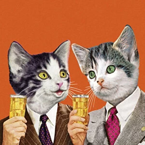 Two Cat Businessmen Holding Drinks