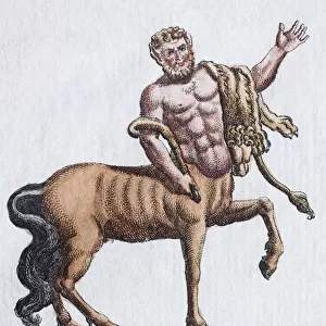 Centaur, hand - colored copper engraving from Friedrich Justin Bertuch Picture book for children