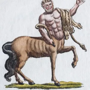 Hand-colored copper engraving print of a Centaur