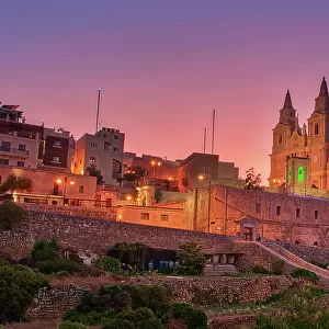 The Centre of Mellieha glows at sunset