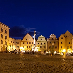 Cesky Krumlov Town Square at Night, Bohemia, Czech Republic