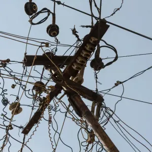 Chaotic array of power cables, Tamil Nadu, India Chaotic array of power cables, Tamil Nadu, India