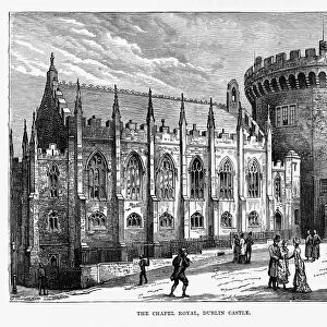 Chapel Royal, Dublin Castle, Dublin, Ireland Victorian Engraving, Circa 1840