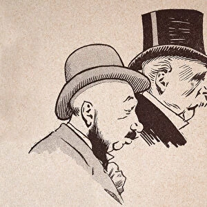 Character sketch of two mature men wearing hats, top hat, bowler, French 1890s, 19th Century
