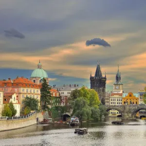 Charles Bridge and the Powder Tower at dusk Prague Charles Bridge and the Powder Tower at dusk Prague