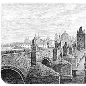 Charles Bridge in Prague Czech Republic illustration 1866