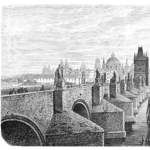 Charles Bridge in Prague Czech Republic illustration 1866