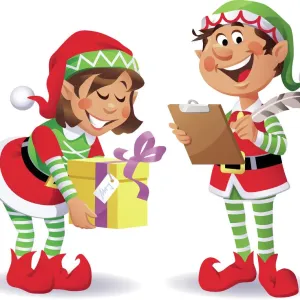 Cheerful Christmas Elves Print Cheerful Christmas Elves Print