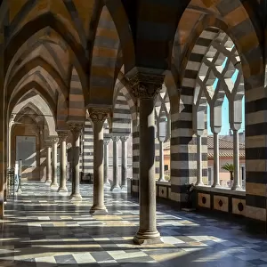 Chiaroscuro inside Amalfi Cathedral portico, Italy