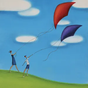 Children Flying a Kite on a Hill