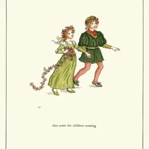 Children rushing to hear the music of the pied piper Children rushing to hear the music of the pied piper