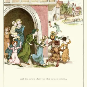 Children rushing to hear the music of the pied piper Children rushing to hear the music of the pied piper
