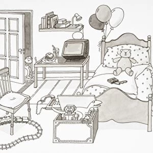 Childs cluttered bedroom