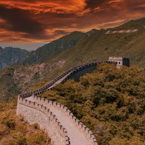 China famous landmark great wall and mountains